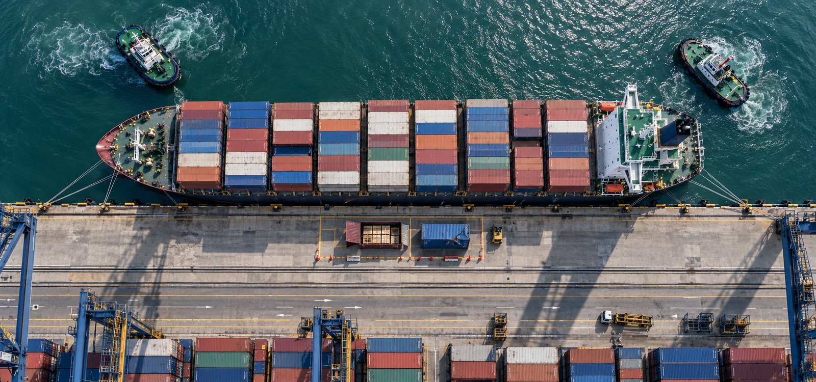 Cargo container ship at a Bangladeshi port