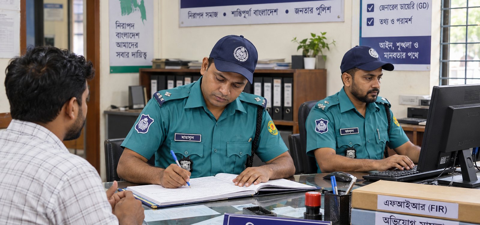 ডেস্কে বসে অভিযোগপত্র লেখা হচ্ছে