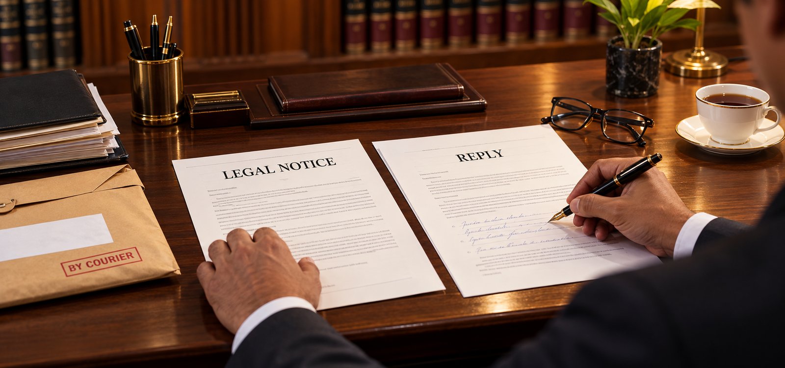 A formal legal notice letter with an envelope
