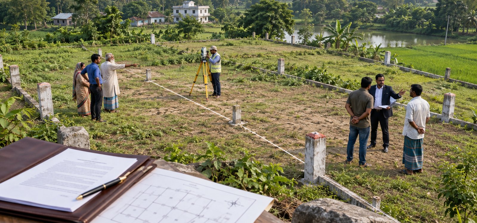 A boundary wall between adjoining land plots