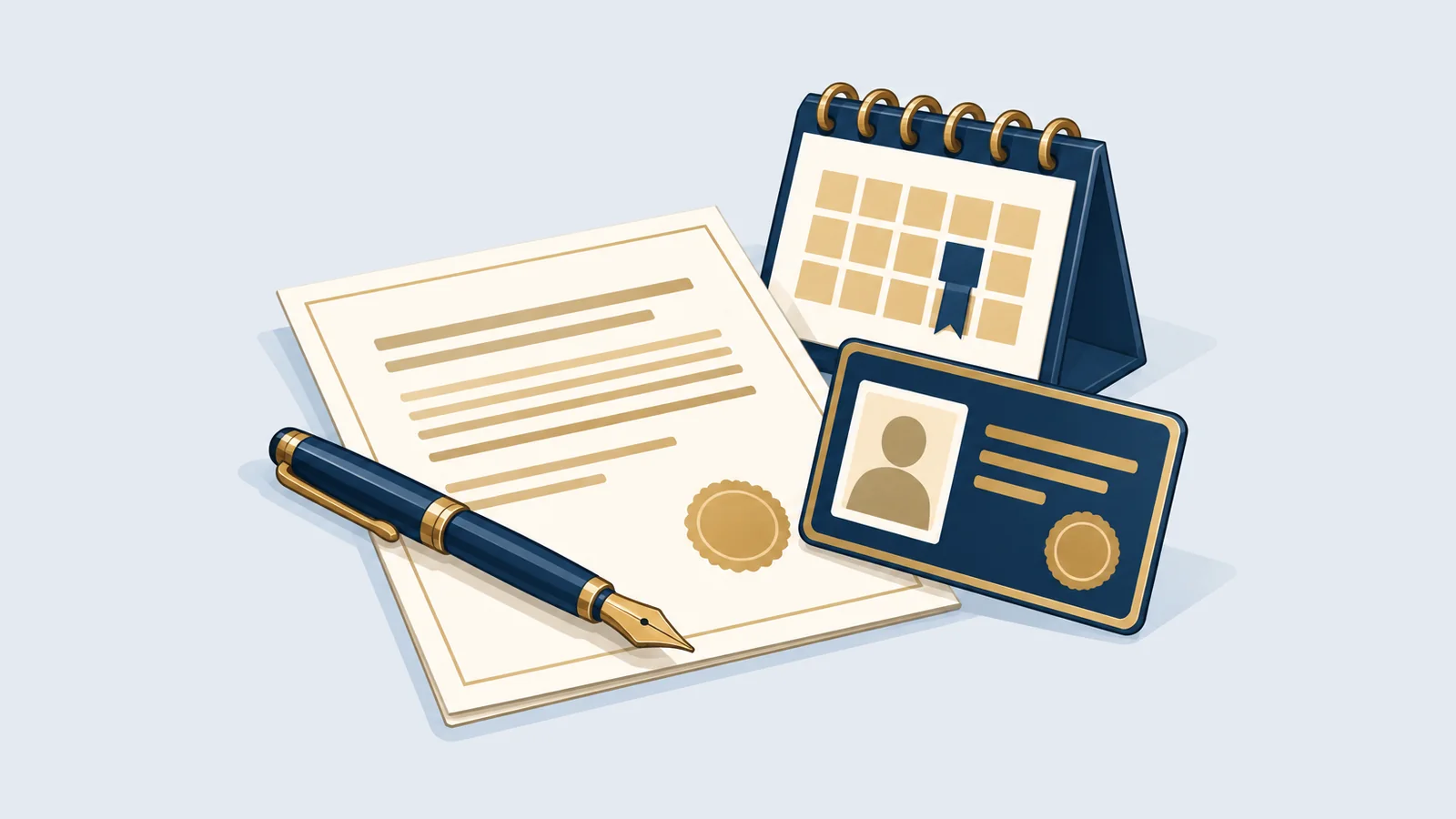 Appointment letter with a pen, an identity card and a calendar, for appointment letters and employment contracts in Bangladesh
