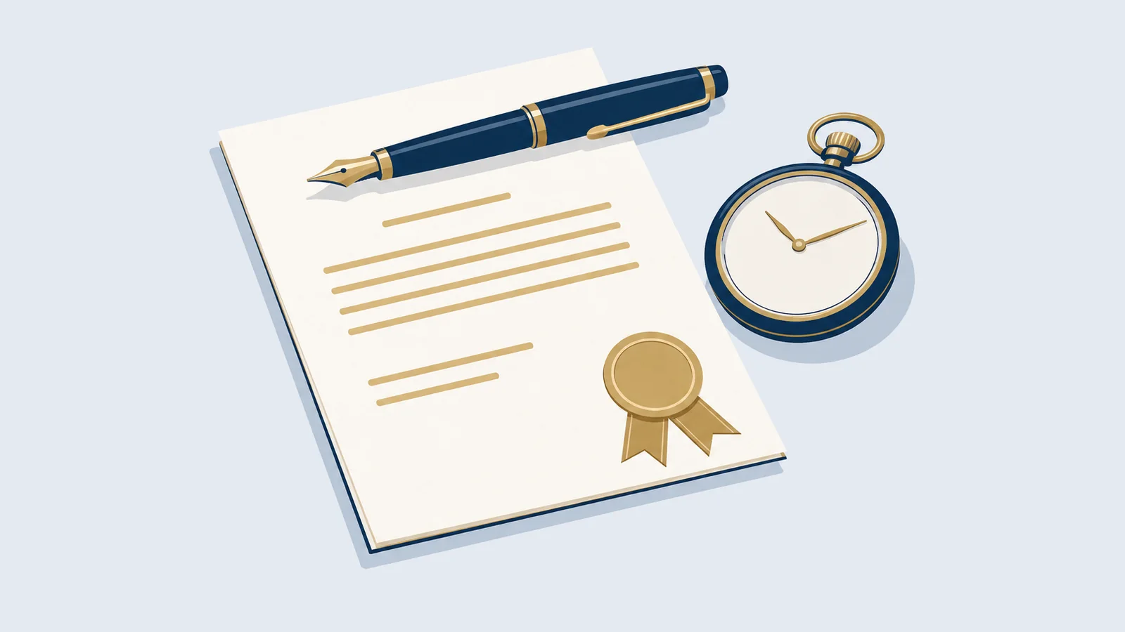Illustration of an official document with a seal and a pocket watch, for an arrest warrant in Bangladesh