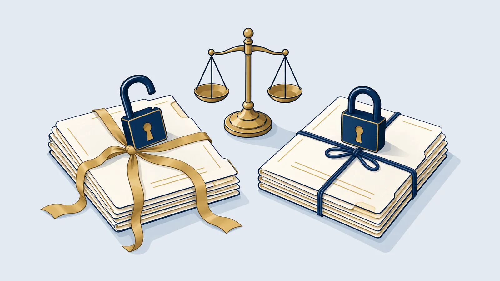 Illustration of two case files, one unlocked and one locked, for bailable and non-bailable sections in Bangladesh