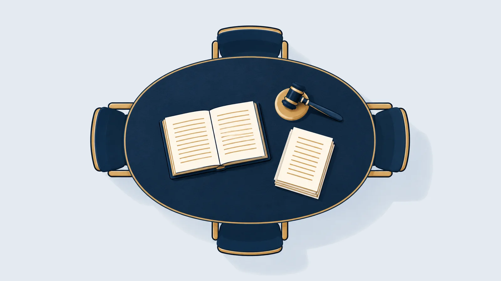 Boardroom table with a minute book and gavel, for board meetings, minutes and resolution formats in Bangladesh