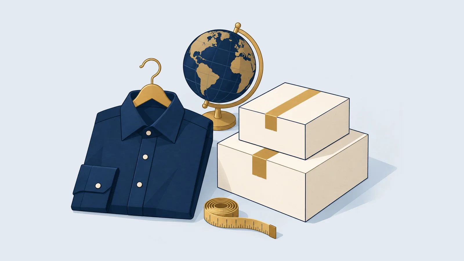 Shirt on a hanger, shipping boxes and a globe, for a buying house and indenting business in Bangladesh