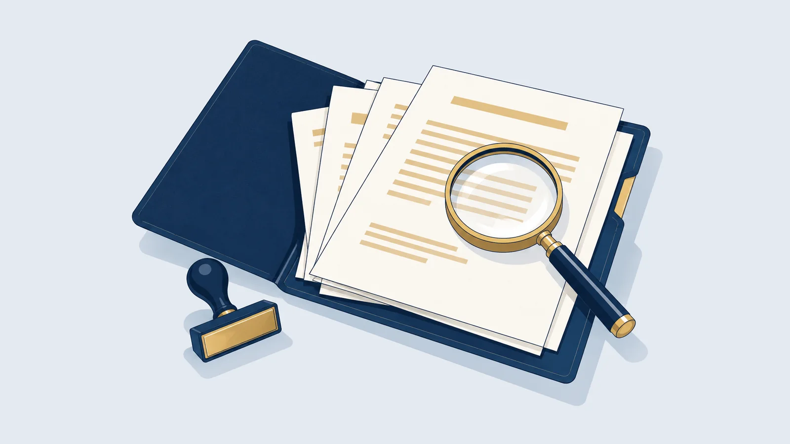 Illustration of a police report folder and magnifying glass, for a charge sheet, final report and naraji petition in Bangladesh
