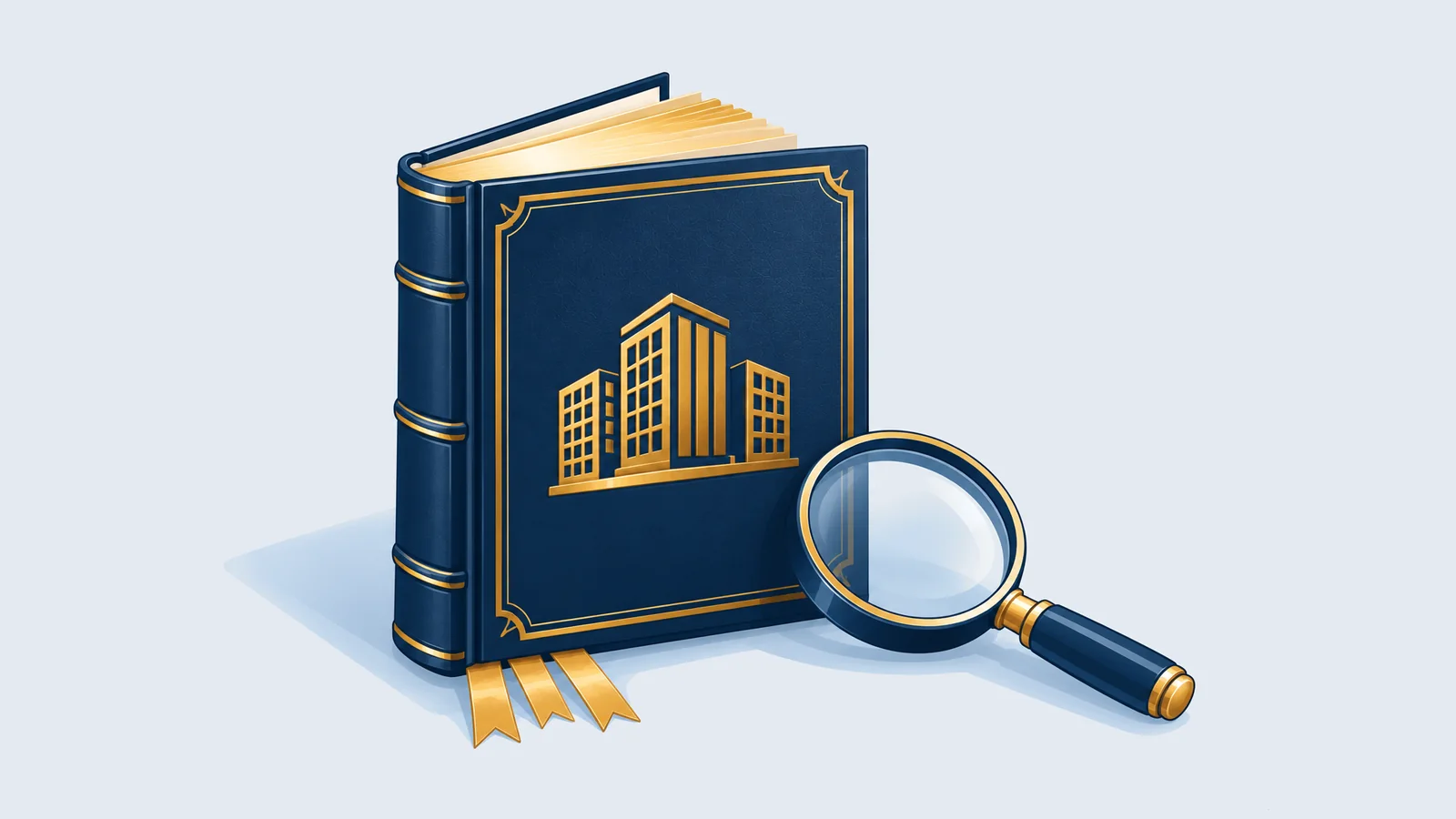 Open law book with a building emblem and magnifying glass, for the Companies Act 1994 of Bangladesh explained