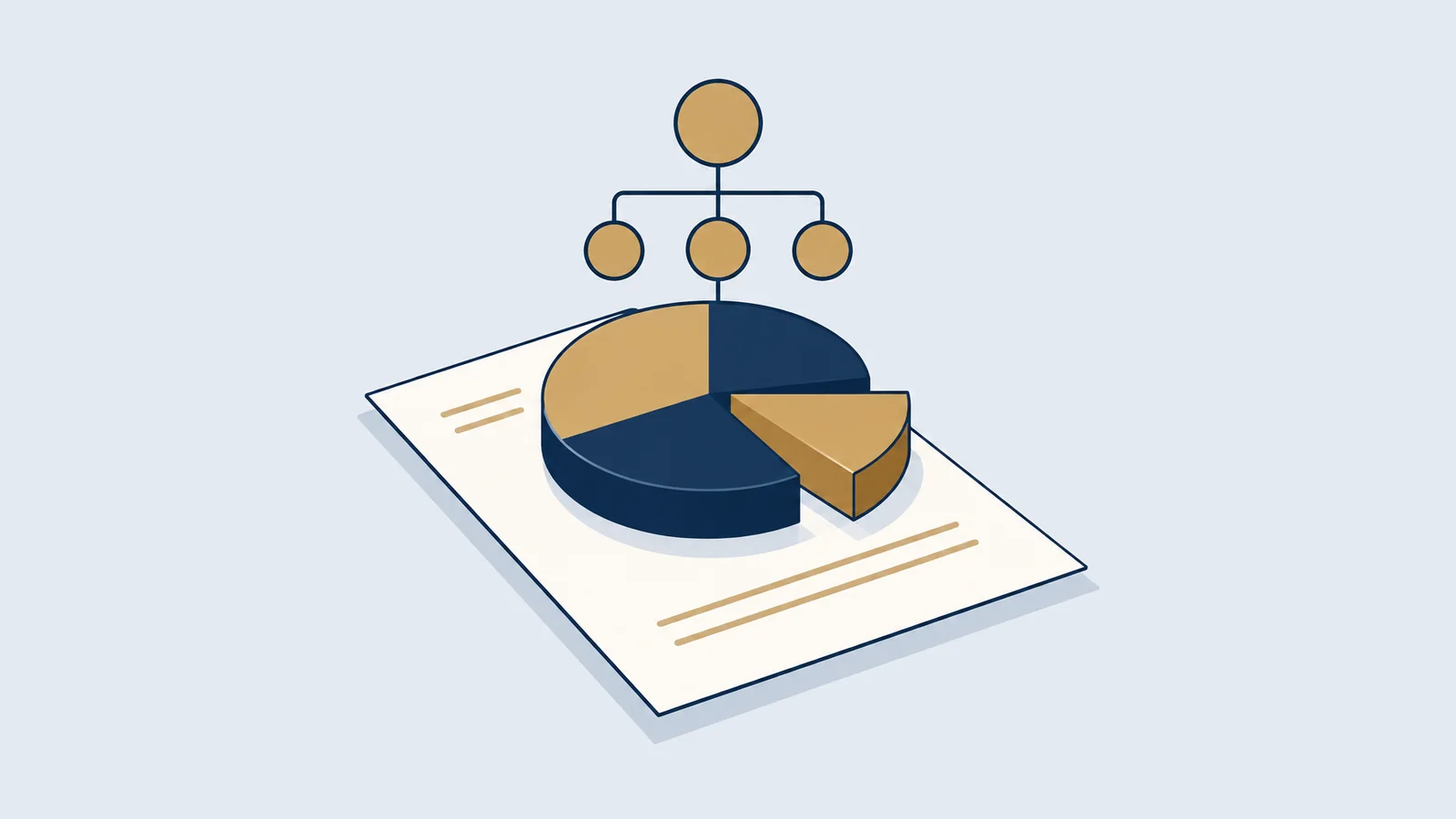 Illustration of a divided pie on a document with a family tree, for inheritance shares under Bangladesh law