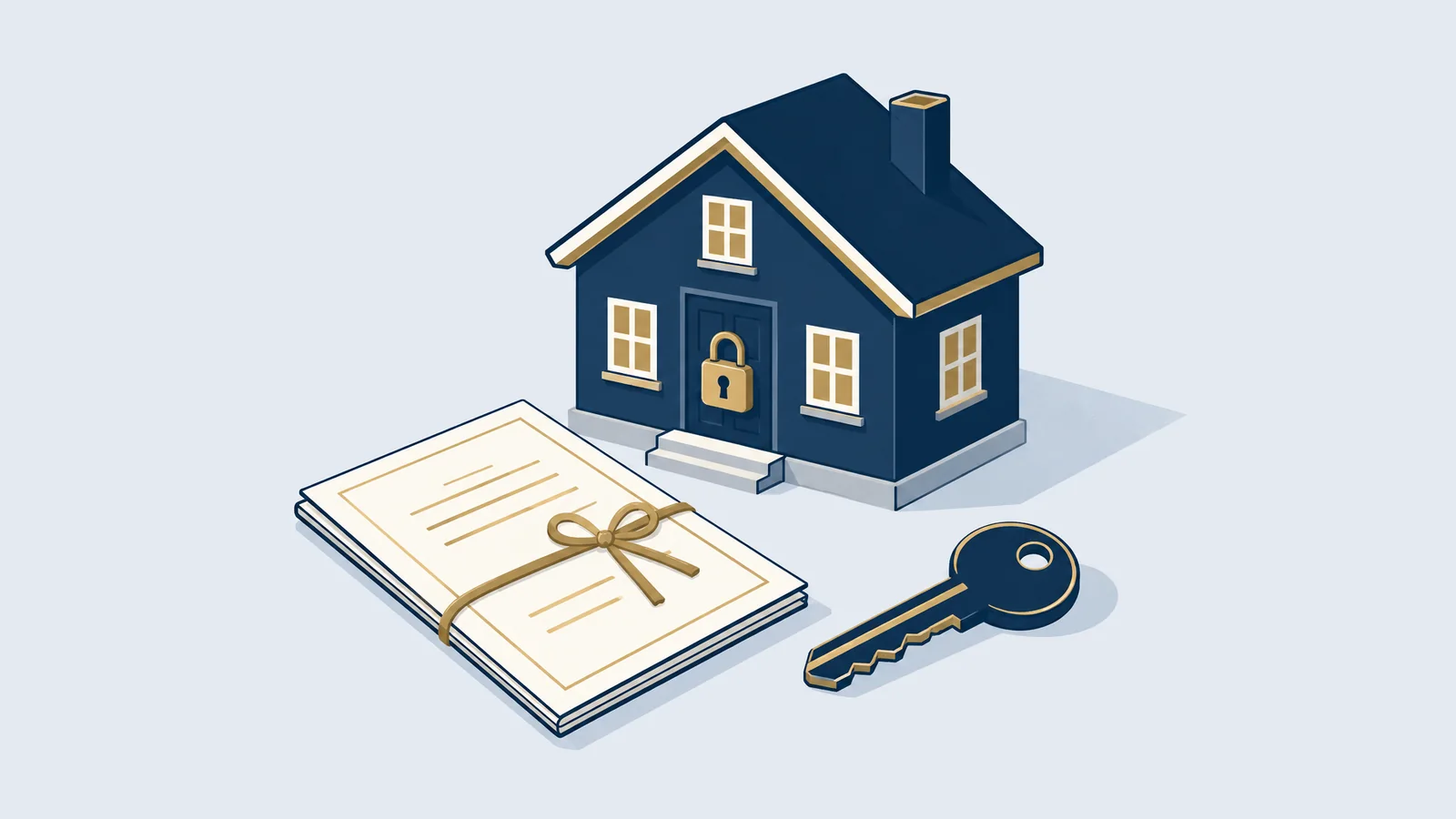 Illustration of a house with a lock for a land mortgage (rehen) agreement in Bangladesh