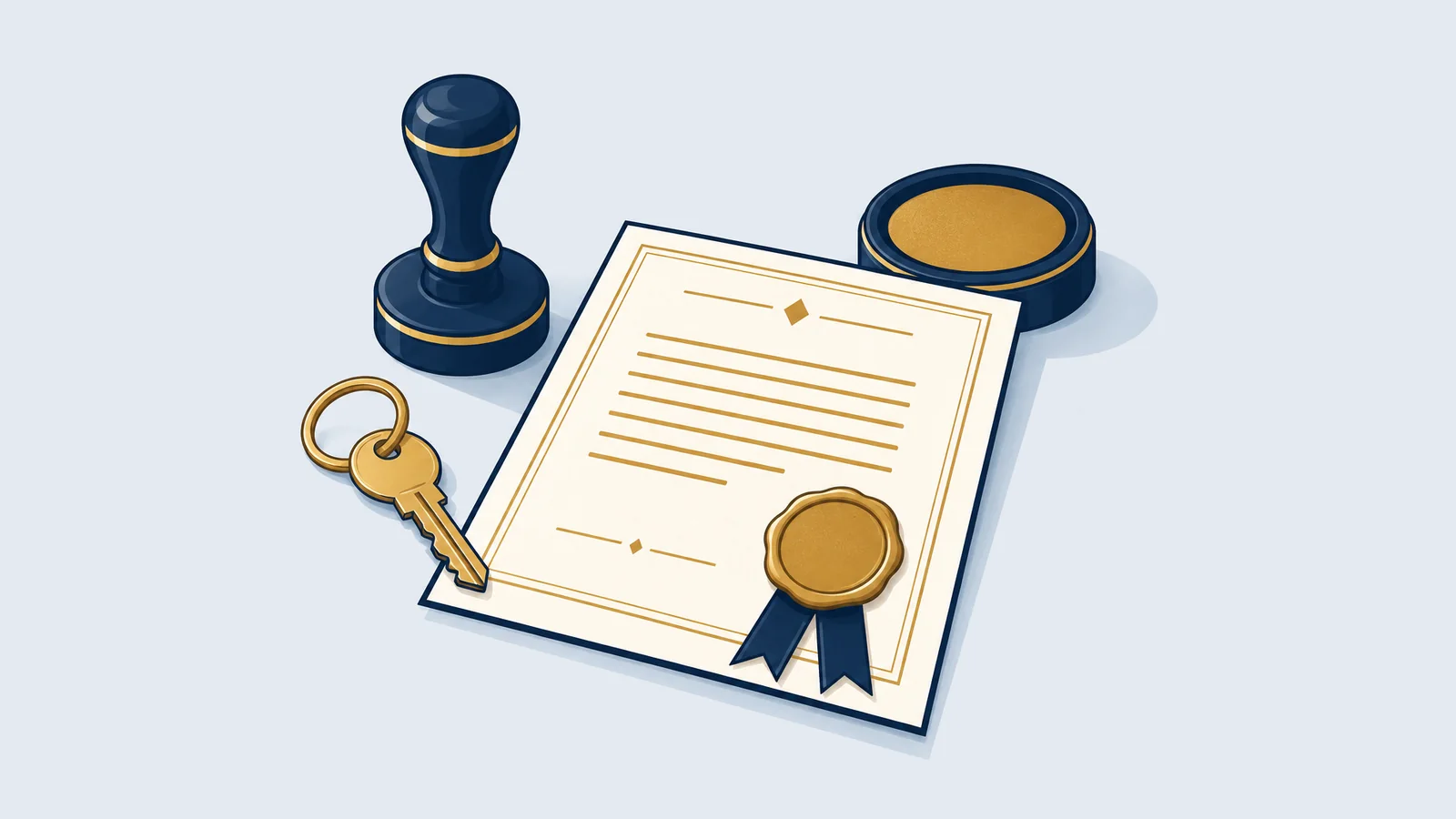 Rubber stamp, sealed sale deed and house key, for land transfer and deed registration in Bangladesh