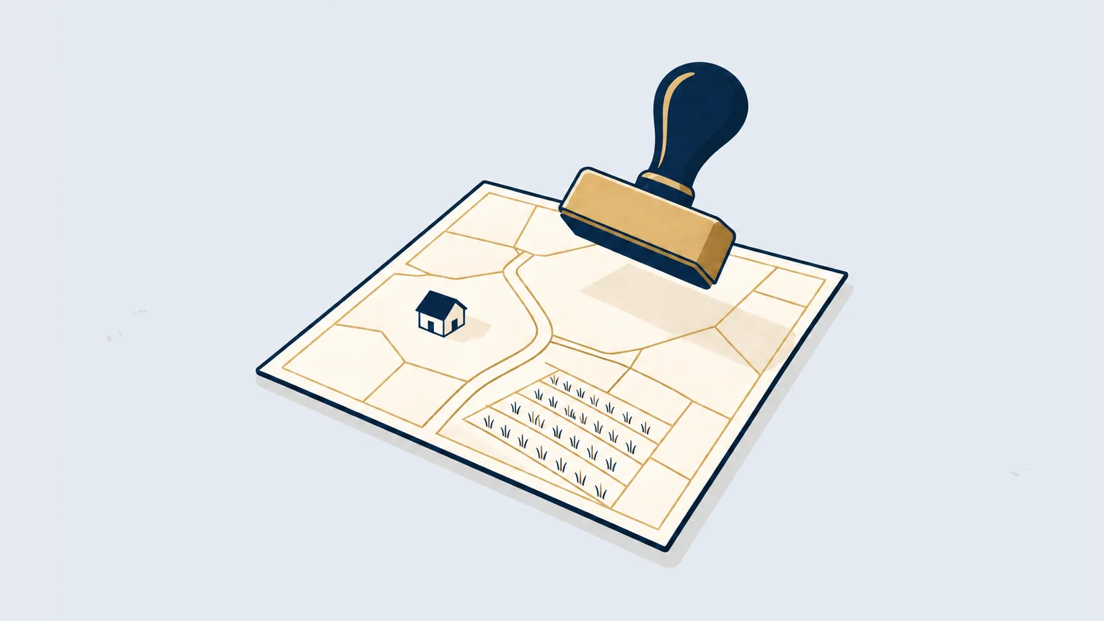 Land plot map with a stamp about to approve a parcel, illustrating mutation (namjari) and e-Namjari in Bangladesh