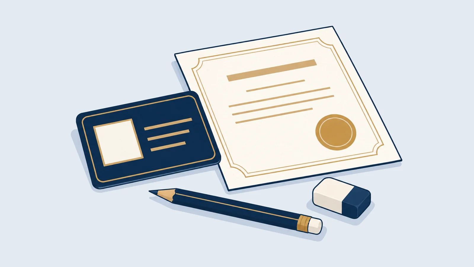 Blank ID card, certificate with a seal and a pencil, for name correction on NID and birth certificate in Bangladesh