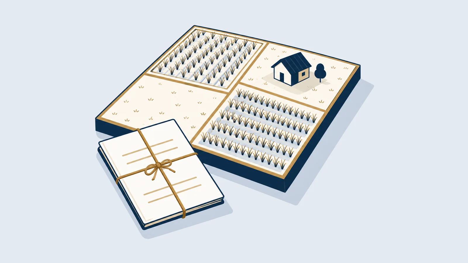 Illustration of family land divided into parcels with a deed, for partition by bontonnama in Bangladesh
