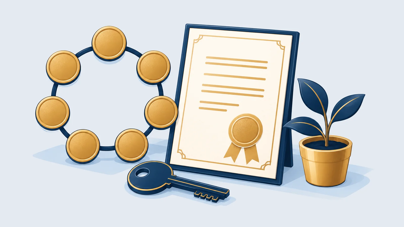 Ring of linked circles around a certificate with a seedling, for society, trust and foundation registration in Bangladesh