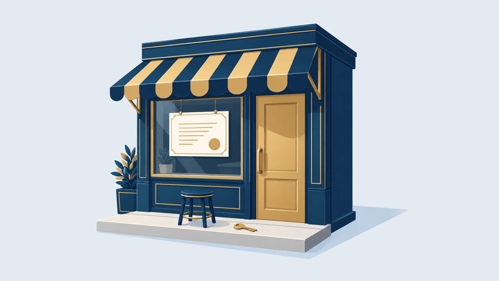 Small shopfront with an awning, licence card and key, for a sole proprietorship business in Bangladesh