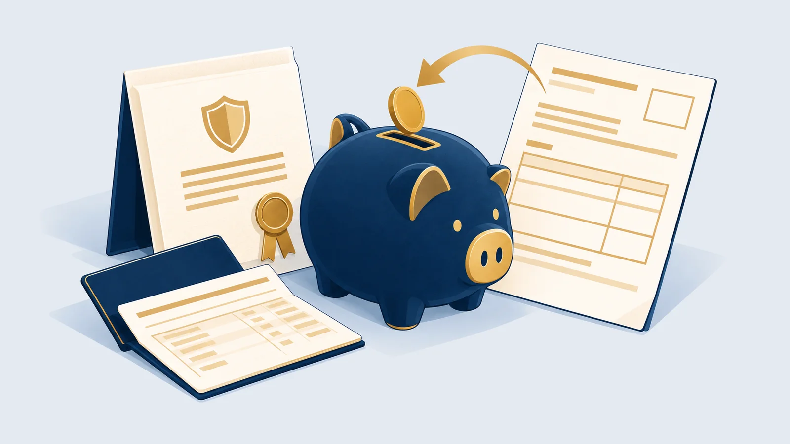 Piggy bank, savings passbook and policy document, for the investment tax rebate in Bangladesh