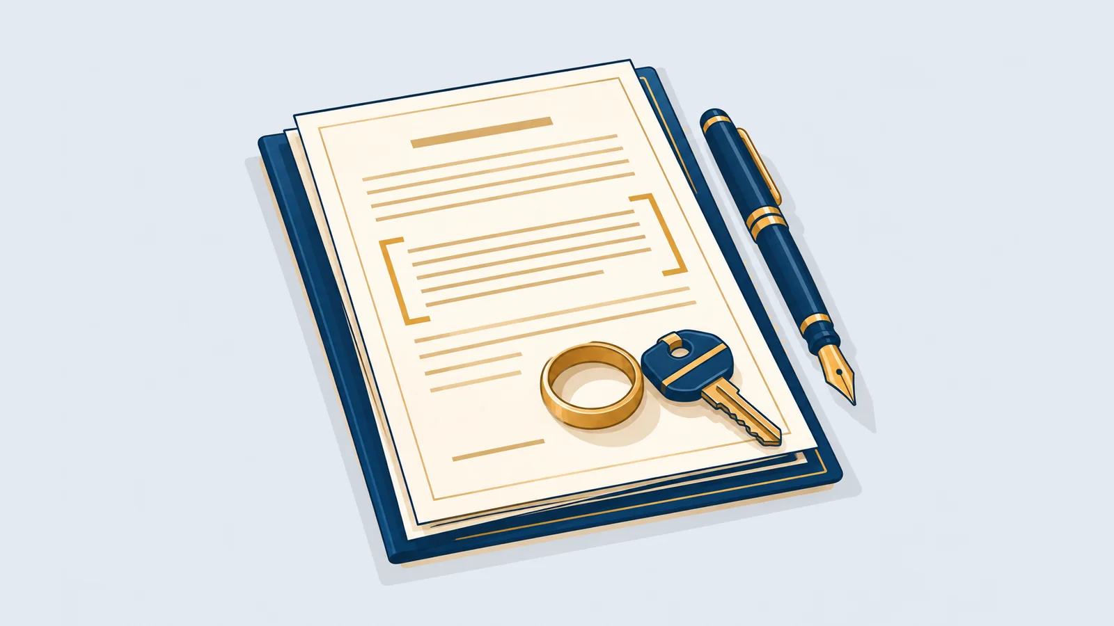 Marriage contract with a highlighted clause, a ring and a key, illustrating a wife's right to divorce (talaq-e-tafweez and khula) in Bangladesh